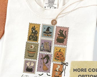 Comfort Colors® Vintage Halloween Shirt, Halloween Cute Cat Ghost Pumpkin Shirt, Fall Spooky Shirt, Retro Aesthetic, Women's Halloween Shirt