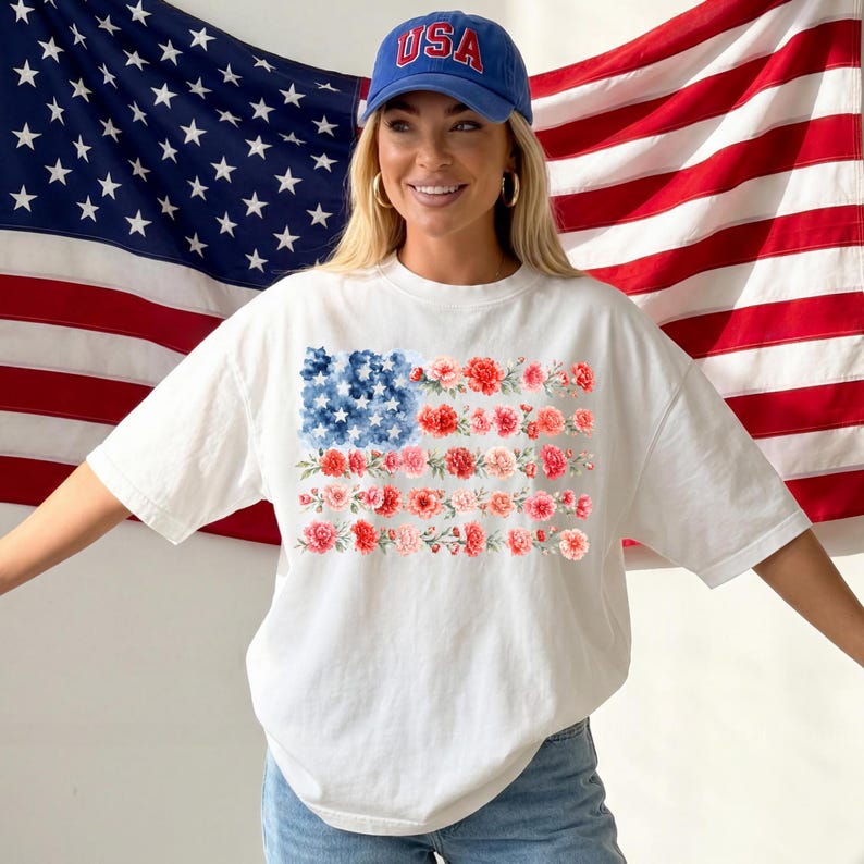 Floral American Flag Comfort Colors Shirt