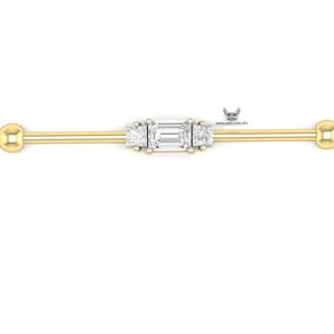 14k Gold Lab Diamond Industrial Barbell Piercing: Octagon & Princess Cut