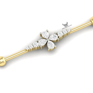 Lab Grown Diamond Industrial Barbell: 14k Gold Anti Helix Piercing