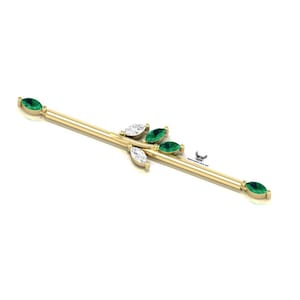 Lab Grown Diamond & Emerald Industrial Barbell: 14k Gold Anti Helix Piercing