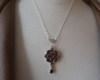 Artisan Sterling Silver and Garnet Pendant Necklace, 18&quot; Long, 10 Grams