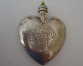 Sterling Silver Etched Mayan Design Snuff or Perfume Vessel, Heart Shaped, 16 Grams