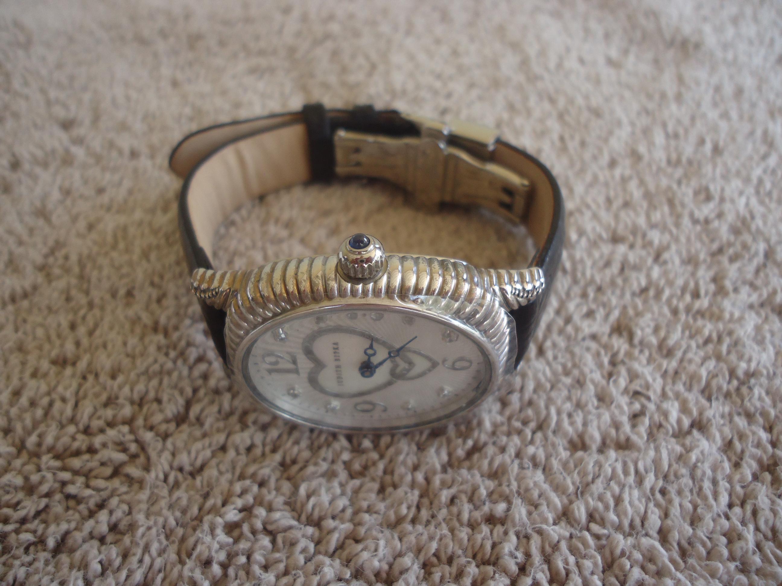 Judith Ripka Watch - Sterling Silver Case Black Leather Band Judith Ripka Mother-Of-Pearl Silver-Tone Black Saffiano  main image 2