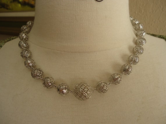 Sterling Silver Filigree Ball Necklace and Matchi… - image 3