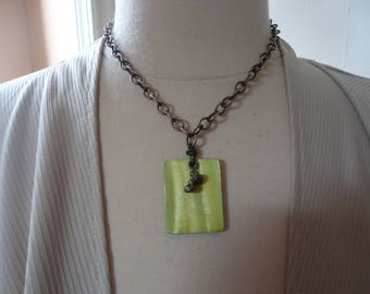 SILPADA Green MOP and Pyrite Pendant on 18" Oxidized Textured Wide Link Sterling Cable Chain, Catalog N1133