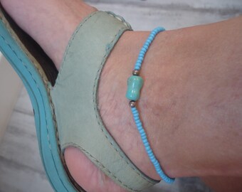Silpada Anklet Glass Beads with Turquoise and Sterling Stretch Style , A1340