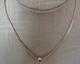 Sterling Silver 3-Strand Snake Chain Necklace w/ Center Bead, 16&quot;