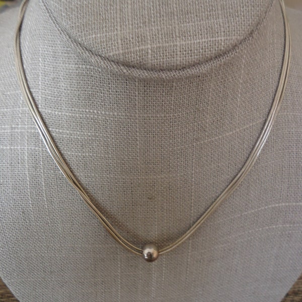 Silpada Sterling Silver Thoreau 3-Strand Snake Chain Necklace w/ Center Bead, Catalog #N0914, 16"