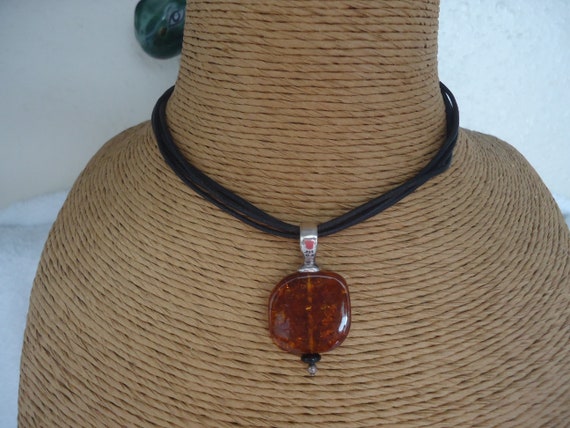 Silpada Amber and Sterling Pendant Necklace, 4 St… - image 1