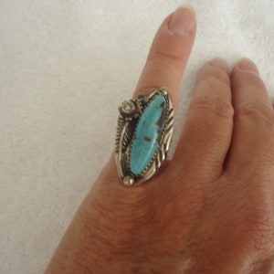 Sterling Silver and Turquoise Signed &quot;R&quot; Southwestern Ring, Size 6 1/2, 10 Grams