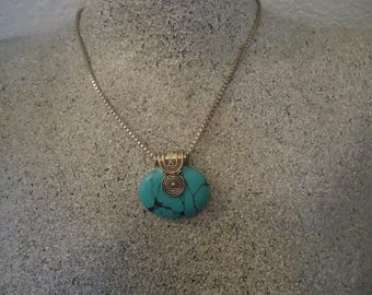 Bali Style Sterling and Turquoise Pendant on 16" Thick Box Chain