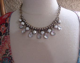 Rhinestone Bib Necklace in Brass Metal