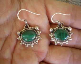 Malachite and Sterling Silver Pierced Wire Earrings