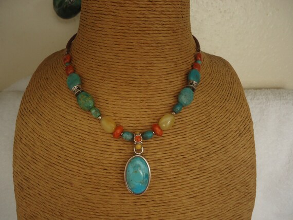 Barse Gemstone Pendant Necklace on Leather Cord, … - image 2