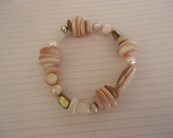 Silpada B1775 Pink Shell, Rose Quartz, Sterling and Pearl Stretch Bracelet