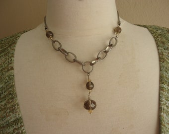 Silpada Necklace, N1454, 18" Oxidized Sterling and Smokey Quartz Y Style