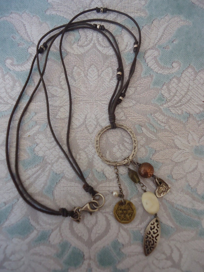 Silpada N1568 Mixed Metal Charm Necklace on Cotton Cords Etsy