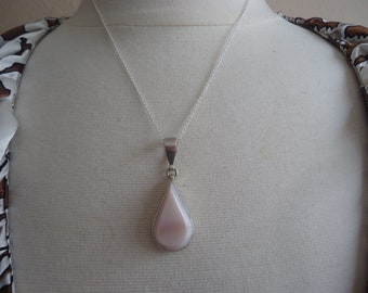 Pink Shell and Sterling Silver Teardrop Pendant on 18" Sterling Chain, 12 Grams