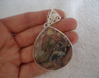 Sterling Silver and Jasper Large Teardrop Filigree Bale Pendant, 2 5/8" Long, 26 Grams