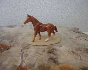 Hagen-Renaker Vintage Miniature Porcelain Horse on Base, Dark Brown