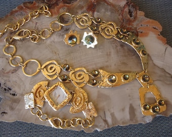 JUDY JANSEN 3 Piece Modernist Brutalist Gold Tone Jewelry Set