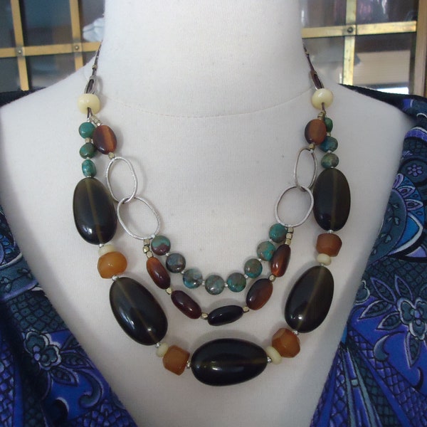 Multi Strand Gemstone Sterling Necklace by Peyote Bird Designs