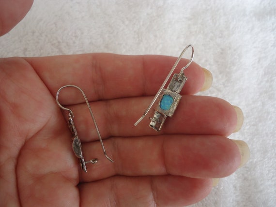 Opal Pierced Earrings, Sterling Silver Dangle Sty… - image 4