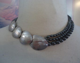 3-Strand Beaded Hematite Choker with Sterling, 16 1/2" Long