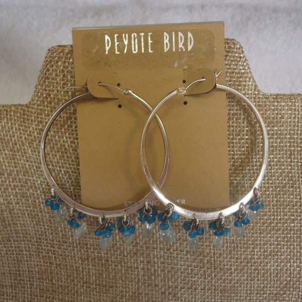 Peyote Bird Designs Sterling Silver Hoope Earrings with Gemstone and Crystal Dangles, New Old Stock