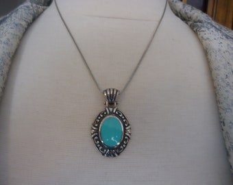 Turquoise Sterling Silver Pendant on 18" Sterling Snake Chain, 14 Grams