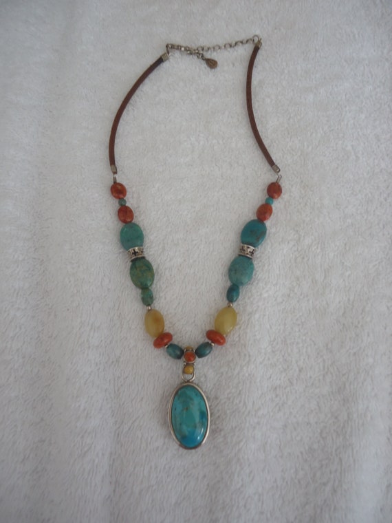 Barse Gemstone Pendant Necklace on Leather Cord, … - image 3
