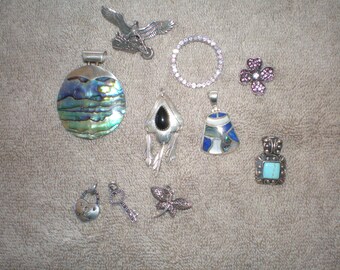 Sterling Silver Pendant Lot, Small to Medium Pendants, Some with Stones