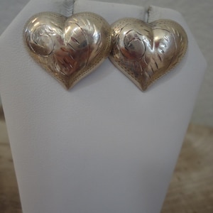 Sterling Silver Heart Earrings, Etched Design Pierced Post