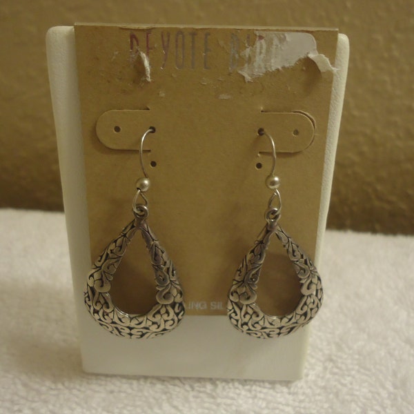 Peyote Bird Designs Sterling Silver Teardrop Filigree Earrings, Pierced Wire, New Old Stock