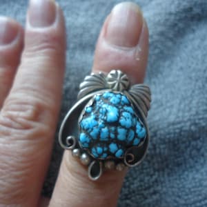 Unisex Southwestern Turquoise and Sterling Ring, Circa 1970s, Size 7