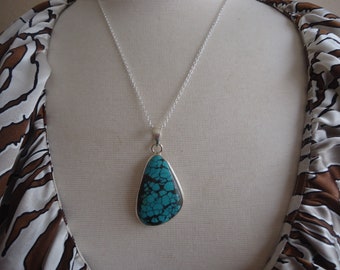 Sterling Silver and Turquoise Pendant on 18" Sterling Chain, 18 Grams