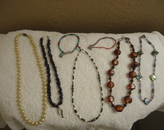 Beaded Jewelry Lot, Sterling Components and Accents - 14 PC