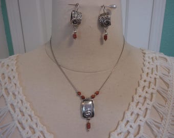 Oxidized Silpada 925 Sterling Silver Sandstone Bead Swirl Drop/Dangle Necklace and Earring Set