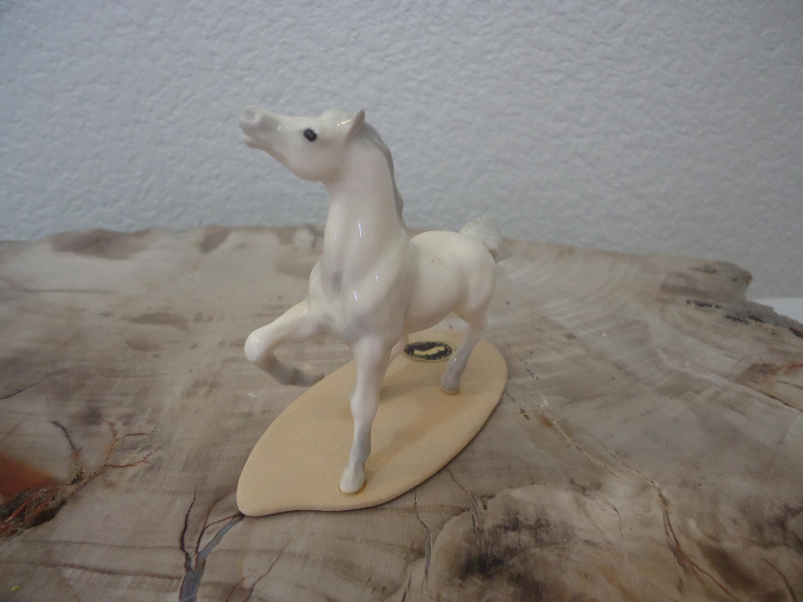 Hagen Renaker Vintage Miniature Porcelain Horse on Base, White and Gray