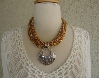 Silpada N1366 8 Strand Pearl Necklace with S1515 Cascading Waves Sterling Pendant