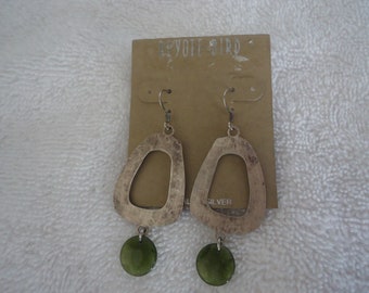 Peyote Bird Designs Sterling Silver and Serpentine Dangle Pierced Wire Earrings