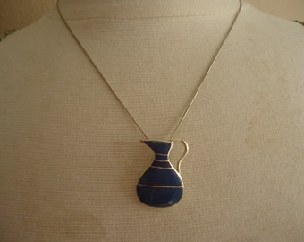 Southwestern Lapis and Sterling Water Jug Pendant Necklace on Sterling Snake Chain, 8.6 Grams