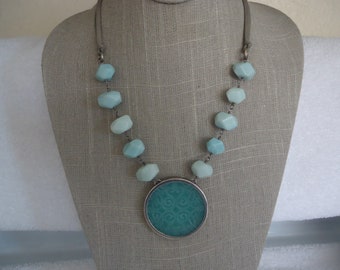 Silpada Sterling Silver Amazonite Beaded Necklace, Carved Pendant