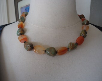Beaded Turquoise and Agate 20" Necklace w/ Sterling Silver Beads and Toggle Clasp