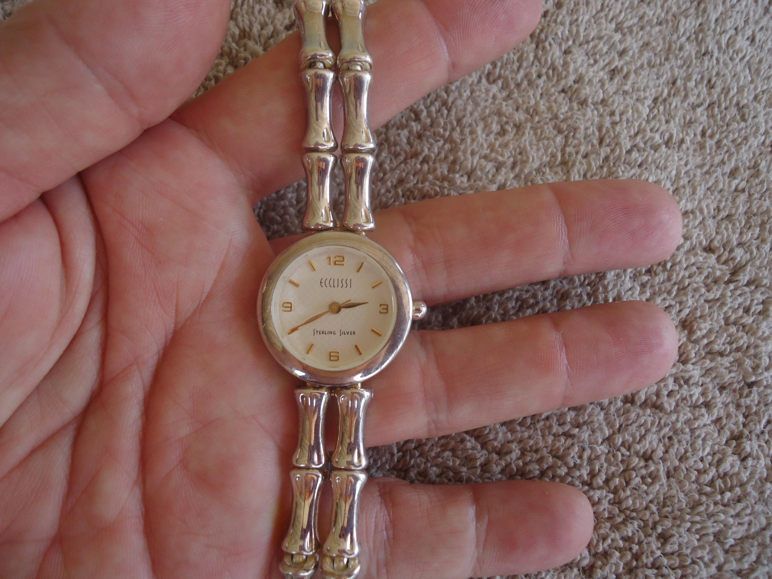 Vintage Sterling Silver Ecclissi Analog Bamboo Look Link Wrist Watch Ecclissi Sterling Link Style Ladies Wristwatch, Running W  main image 3