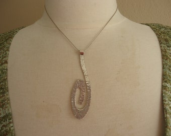 Vintage Hammered Abstract Sterling Silver Pendant on 16" Sterling Snake Chain