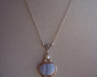 Artisan Sterling Silver and Multi Stone Pendant Necklace, 20" Long, 8 Grams