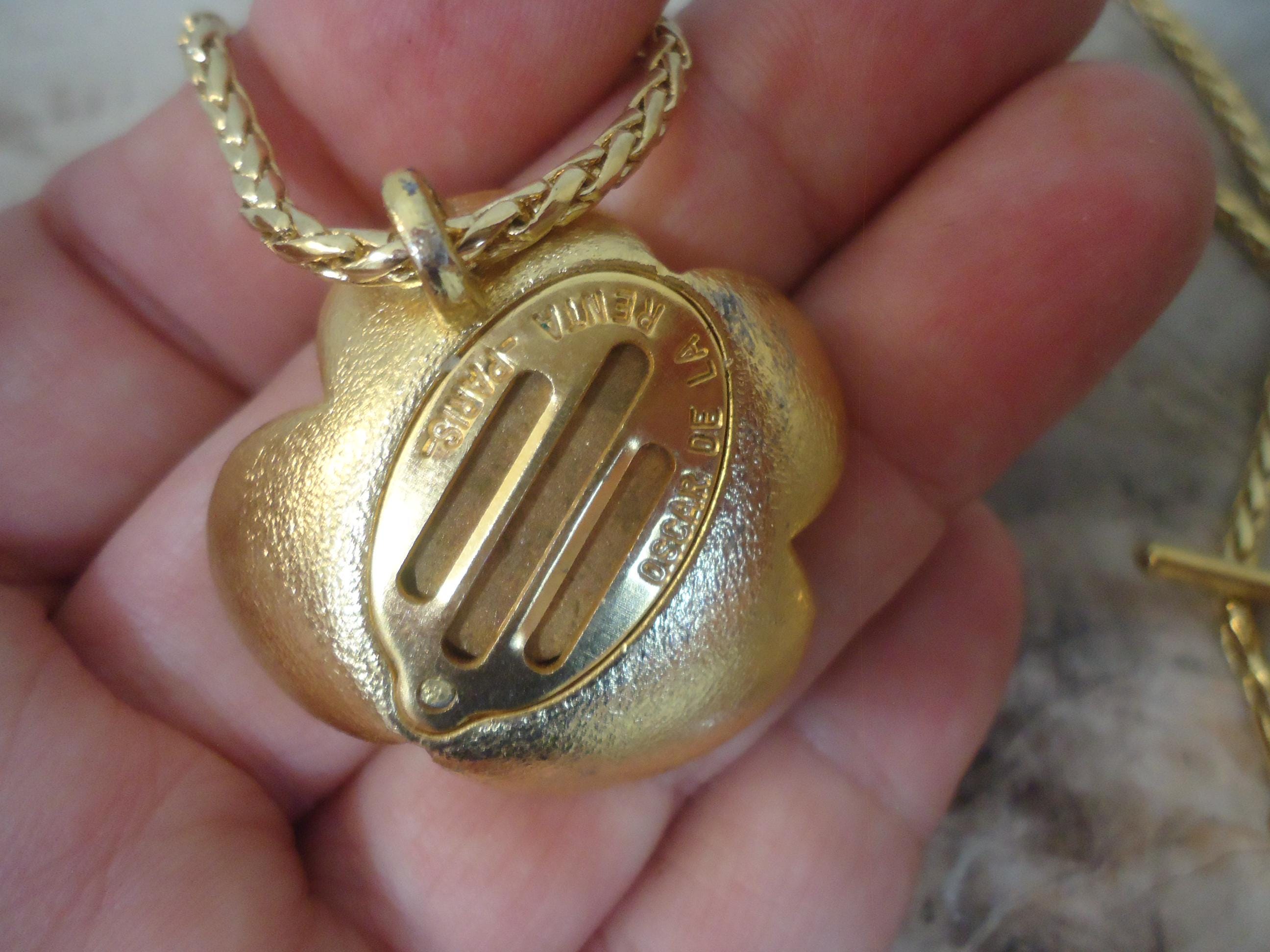 アクセサリー Oscar de la Renta Scented Pendant Parfum Gold Oscar de la Renta Flower Perfume Diffuser Vintage