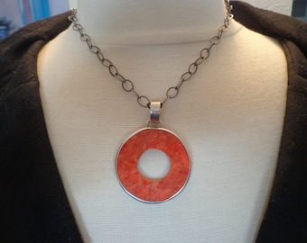 SILPADA Retired Sponge Coral and Sterling Silver Pendant on 17&quot; Oxidized Wide Link Sterling Chain, Catalog N1564